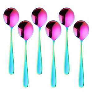 buyer star bouillon spoon sets, 7-inch round soup spoons, stainless steel finished table dinner spoons