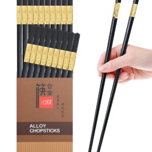 10 Pairs Reusable Chopsticks Dishwasher Safe,9.5 Inch Fiberglass Chop Sticks Multipack Metal Japanese Korean Chopsticks for food