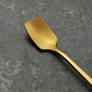 Long Handle Iced Teaspoon 8-Piece, Comicfs 7-Inch Stainless Steel Mixing Stirring Square Spoons for Cocktail Ice Cream Milkshake Cold Drink Ice Coffee (8 Spoons, Gold)