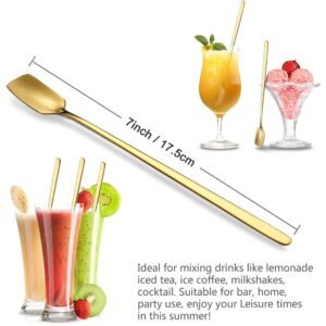 Long Handle Iced Teaspoon 8-Piece, Comicfs 7-Inch Stainless Steel Mixing Stirring Square Spoons for Cocktail Ice Cream Milkshake Cold Drink Ice Coffee (8 Spoons, Gold)