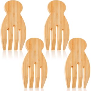 yaomiao set of 4 bamboo salad hands salad servers set salad serving utensils, burlywood stylish tool for serving salad, pasta, fruit, kitchen counter