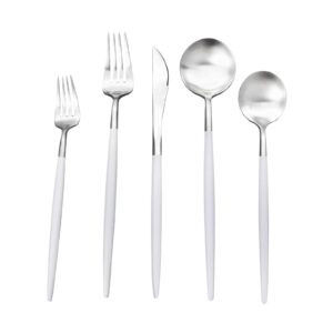 gugrida white silver flatware, royal 20-piece matte white handle 18/10 stainless steel tableware sets for 4 including forks spoons knives, camping silverware travel utensils set cutlery (white silver)