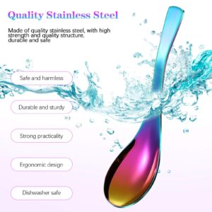 6 Pieces Rainbow Soup Spoon Colorful Stainless Steel Spoon Mirror Finish Spoons Kitchen Serving Spoons for Soup Rice Tea Milk Coffee Dessert