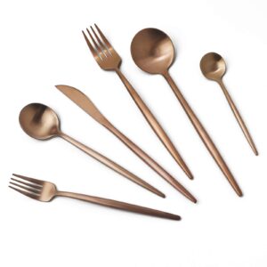 JASHII 18/10 Rose Gold Flatware Silverware Set 304 Stainless Steel Copper Flatware Cutlery Set| 24-Piece Adaline Royal Modern Satin Finish| BEST Birthday Wedding Gift (Rose Gold Matte 4 Sets)