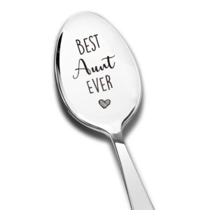 Best Aunt ever Spoon Engraved Stainless Steel Funny, Aunt Gifts from Niece Nephew, Coffee Lovers Teaspoon Gifts for Aunt Birthday Mother's Day Christmas