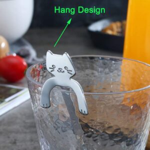 Maydahui 4PCS Cat Spoon Bear Coffee Tea Spoon Long Handle 7.8 inch 18/10（304）Stainless Steel Hanging Coffe Mixing Cocktail Stirring Animal Spoons Scoops for Mug