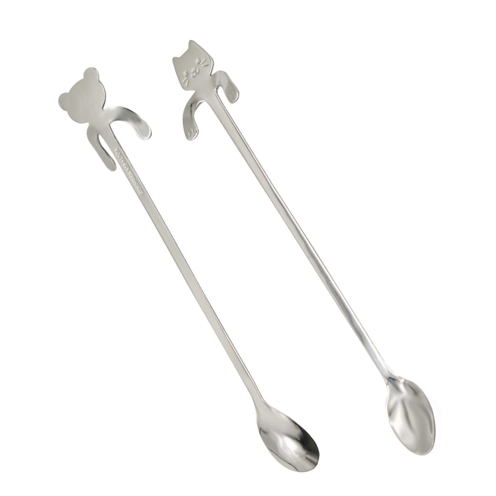 Maydahui 4PCS Cat Spoon Bear Coffee Tea Spoon Long Handle 7.8 inch 18/10（304）Stainless Steel Hanging Coffe Mixing Cocktail Stirring Animal Spoons Scoops for Mug