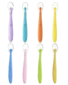 8 pcs silicone baby spoons first stage, baby spoons self feeding 6+ months, toddler utensils for baby led weaning