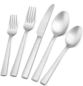 40-piece matte silverware set, e-far stainless steel flatware set service for 8, metal cutlery eating utensils tableware includes forks/spoons/knives, square edge