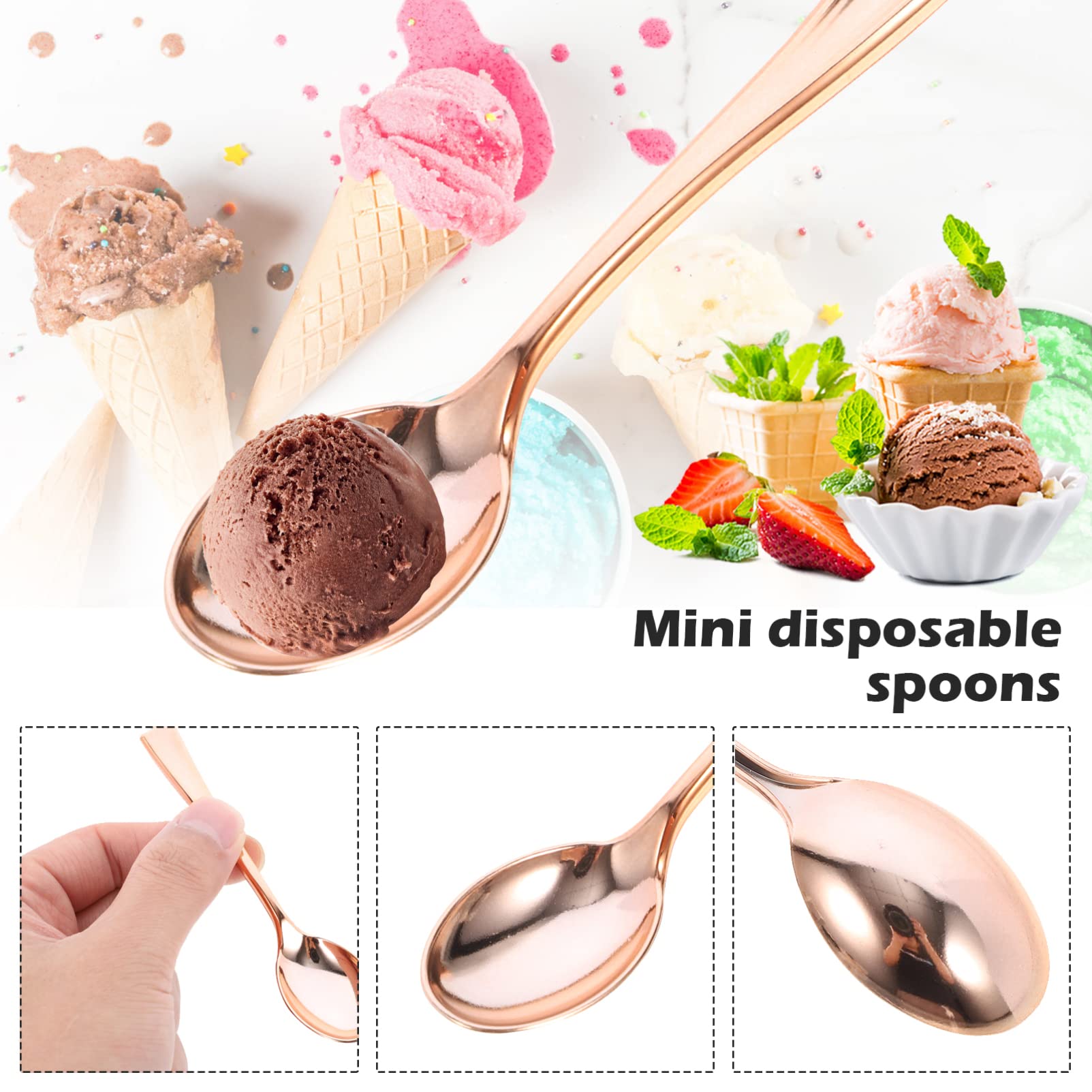 Plastic Spoons Mini Disposable Spoon: Cabilock 24 Pcs Rose Gold Serving Spoon 3.8 inch Dessert Spoon Small Spoons for Dessert, Sampling Appetizers, Honey, Parties, Picnics