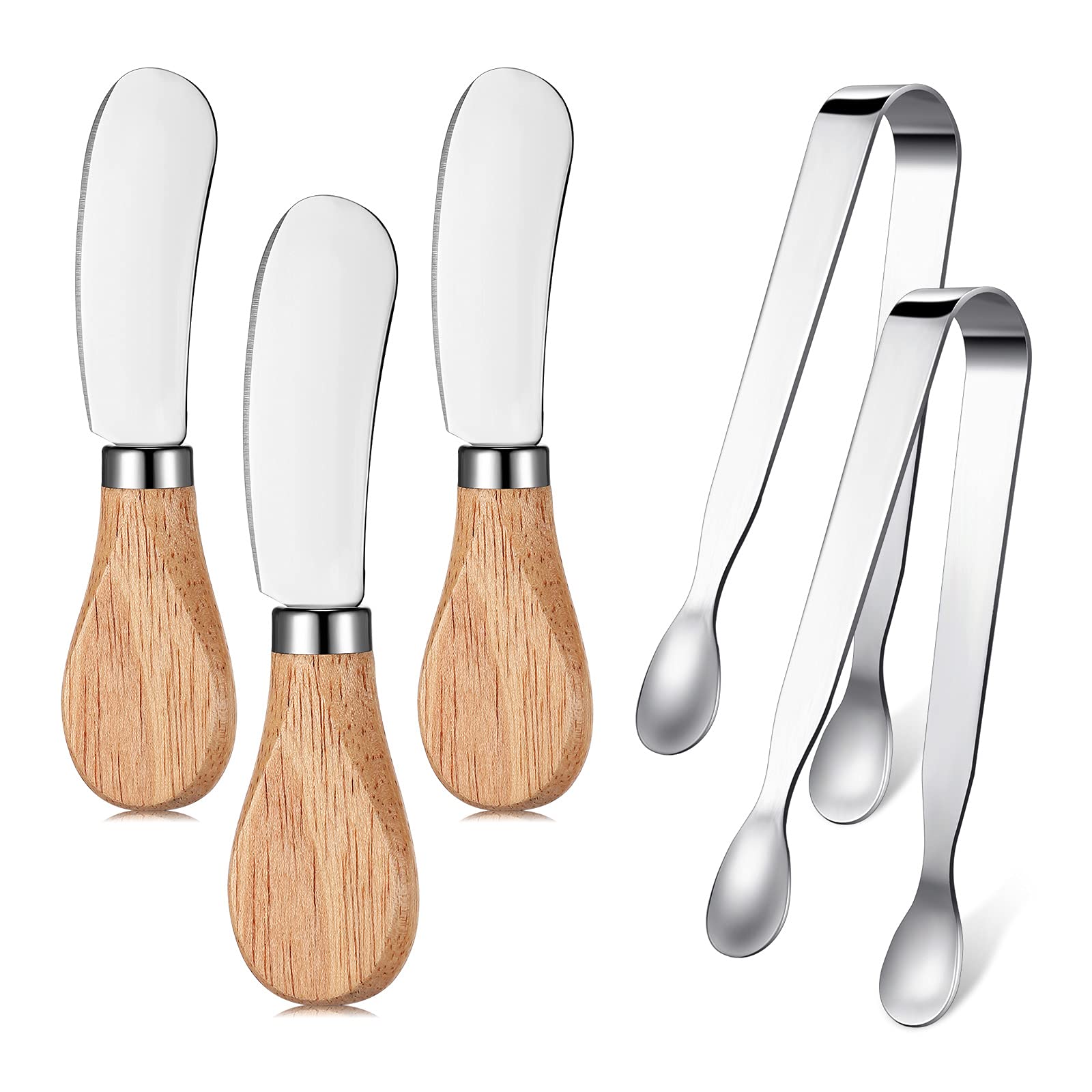 5 Pieces Serving Utensils Including 3 Pieces Butter Cheese Spreader 2 Pieces Sugar Tongs Ice Tongs Kitchen Tongs Stainless Steel Serving Tongs Sugar Cube Tongs for Tea Party Desserts Coffee Bar