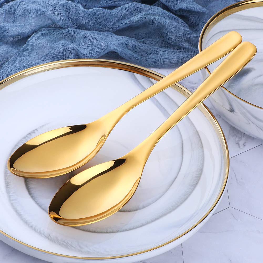 Bisda Buffet Serving Spoons, Stainless Steel 10 Inch Gold Plated Server Set of 2, Large Salad Serverware Utensils, Dishwasher Safe