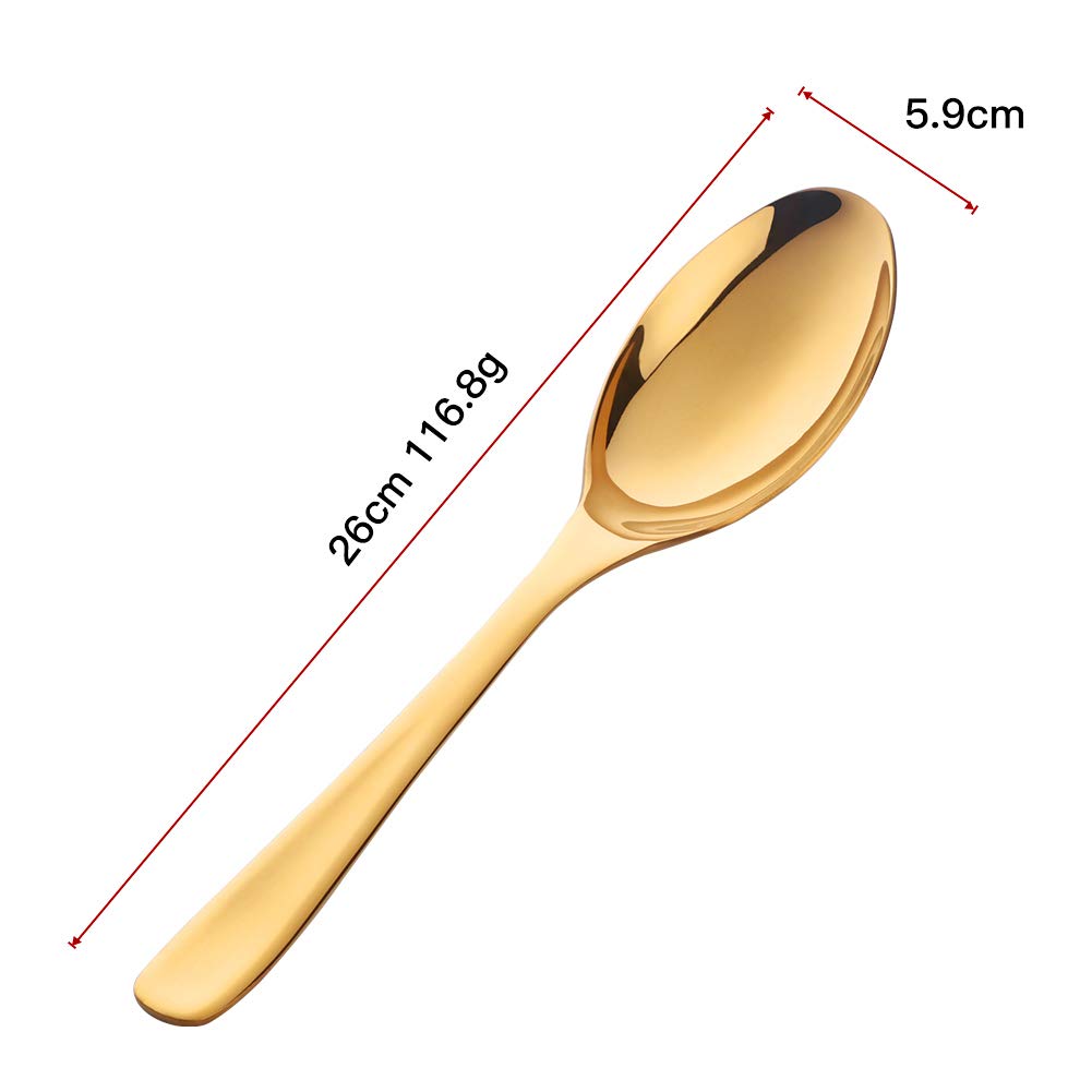 Bisda Buffet Serving Spoons, Stainless Steel 10 Inch Gold Plated Server Set of 2, Large Salad Serverware Utensils, Dishwasher Safe