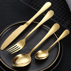 Dicunoy 24 PCS Gold Silverware Set, Gold Forks and Spoons, Stainless Steel Gold Plated Cutlery Utensils with Storage Case for Wedding Festival Christmas Party Dinner Table, Service of 6