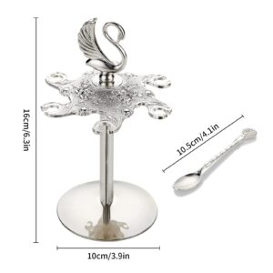 Decorative Swan Base Holder with 6 Spoons, Teaspoons, Coffee Dessert Spoons Set for Fruit, Stirring, Mixing, Sugar, Ice Cream, Cake (Silver)