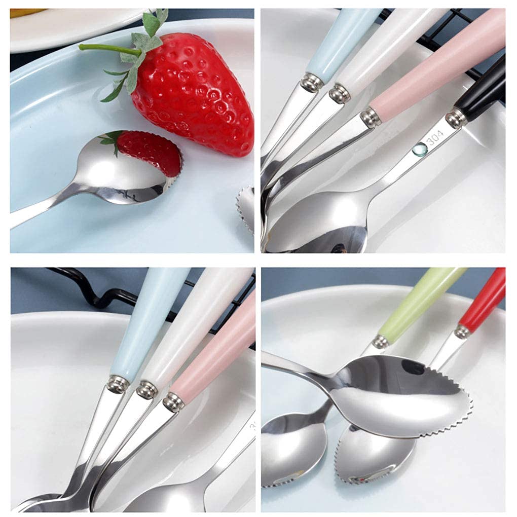 Goeielewe Set of 6 Grapefruit Spoons with Round Serrated Edges, Stainless Steel Serrated Spoon with Multicolor Ceramic Handle, Kiwi Apple Citrus Fruit, Dessert Spoon Sets (Silver)