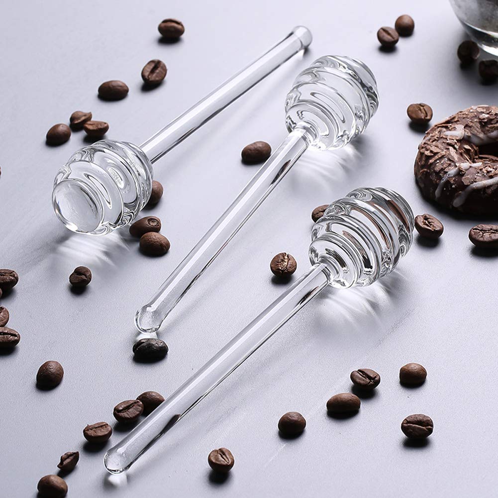 2Pcs 6" Glass Honey Dipper Sticks Stirring Sticks Server Honey Spoon Dipper Stirrer Honey Wand for Honey Pot Jar Containers Honey Dispense Drizzle, Clear