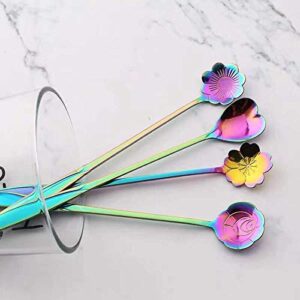 Flower Spoon Coffee Teaspoon Set, PBIEHSR Stainless Steel Tea Spoon Two Different Lengths Dessert Spoon for Stirring Drink Mixing Milkshake Jam, Set of 9 (Multicolor)