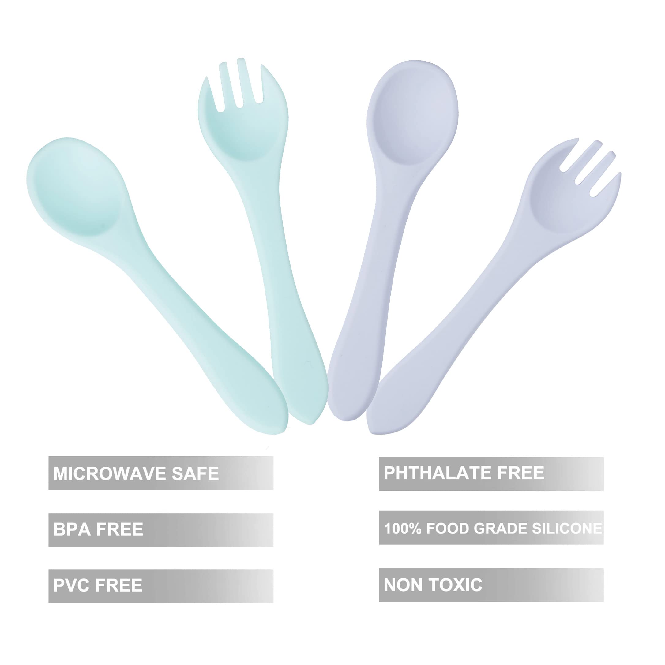 PandaEar Baby Silicone Soft Bendable Utensils Spoons Forks| Training Feeding for Kids Toddlers Children Infants| BPA Free 4 Pack Cutlery