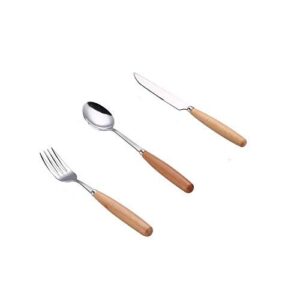 mbb 12 pieces stainless steel cutlery set short wood handle flatware set knife fork spoon service for 4