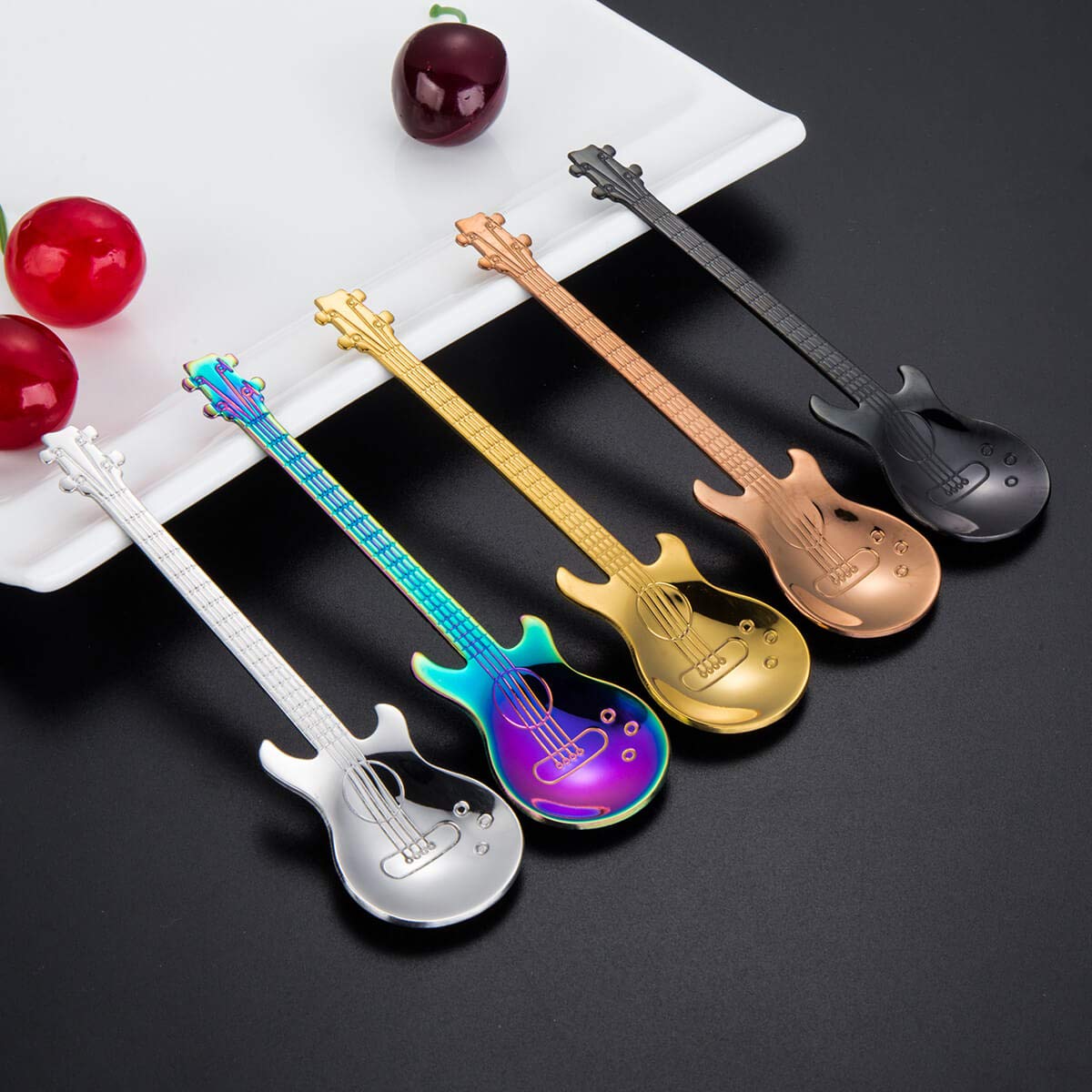 Guitar Spoon Set Stainless Steel Coffee Spoon - Demitasse Espresso Spoons 5pcs Solike