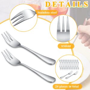 24 Pcs Oyster Fork Appetizer Seafood Forks Portable Stainless Steel 3 Prong Fruit Forks Small Cocktail Salad Dessert Forks for Tasting Crab Escargot Kids Party Travel, 5.5 Inch Silver