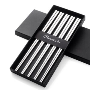 buyer star 5-pair silver stainless steel chopsticks metal reusable chopsticks chinese square chopsticks