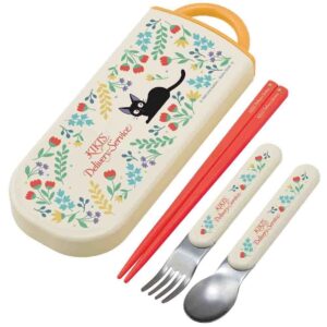 skater kiki's delivery service spirited away utensil set - includes reusable fork, spoon, chopsticks and carrying case - authentic japanese design - durable, dishwasher safe - botanical