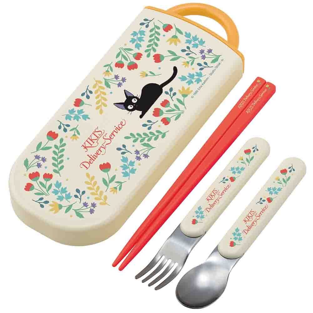 Skater Kiki's Delivery Service Spirited Away Utensil Set - Includes Reusable Fork, Spoon, Chopsticks and Carrying Case - Authentic Japanese Design - Durable, Dishwasher Safe - Botanical