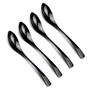 jankng 4-pieces 18/10 stainless steel 8 inches dessert spoon, mirror polishing black