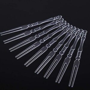 Comicfs 300pcs Disposable Plastic Fruit Forks, 4" Forks Bistro Cocktail Forks Tasting Appetizer Forks Set Toothpick Forks Portable Salad Fruit Forks Mini Cake Forks (Clear)