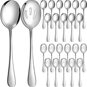 wilzing 24 pieces 8.5 inch serving spoons set including 12 serving spoon and 12 slotted spoons stainless steel buffet serving utensils for christmas kitchen cooking banquet, mirror polished, silver