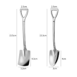 InfantLY Bright 2PCS/set Shovel Shaped Spoons Dessert Spoon Set , Stainless Steel Long Handle-Tea Cake for Coffee Tea Sugar Ice Cream Stir Bar Spoons, Home Kitchen Restaurant Party White 15.5*3inch