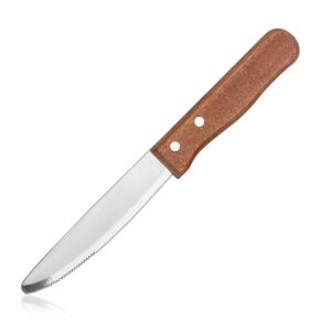 new star foodservice 58925 10-inch steak knife, 5-inch rounded serrated blade with wood handle, jumbo, set of 12