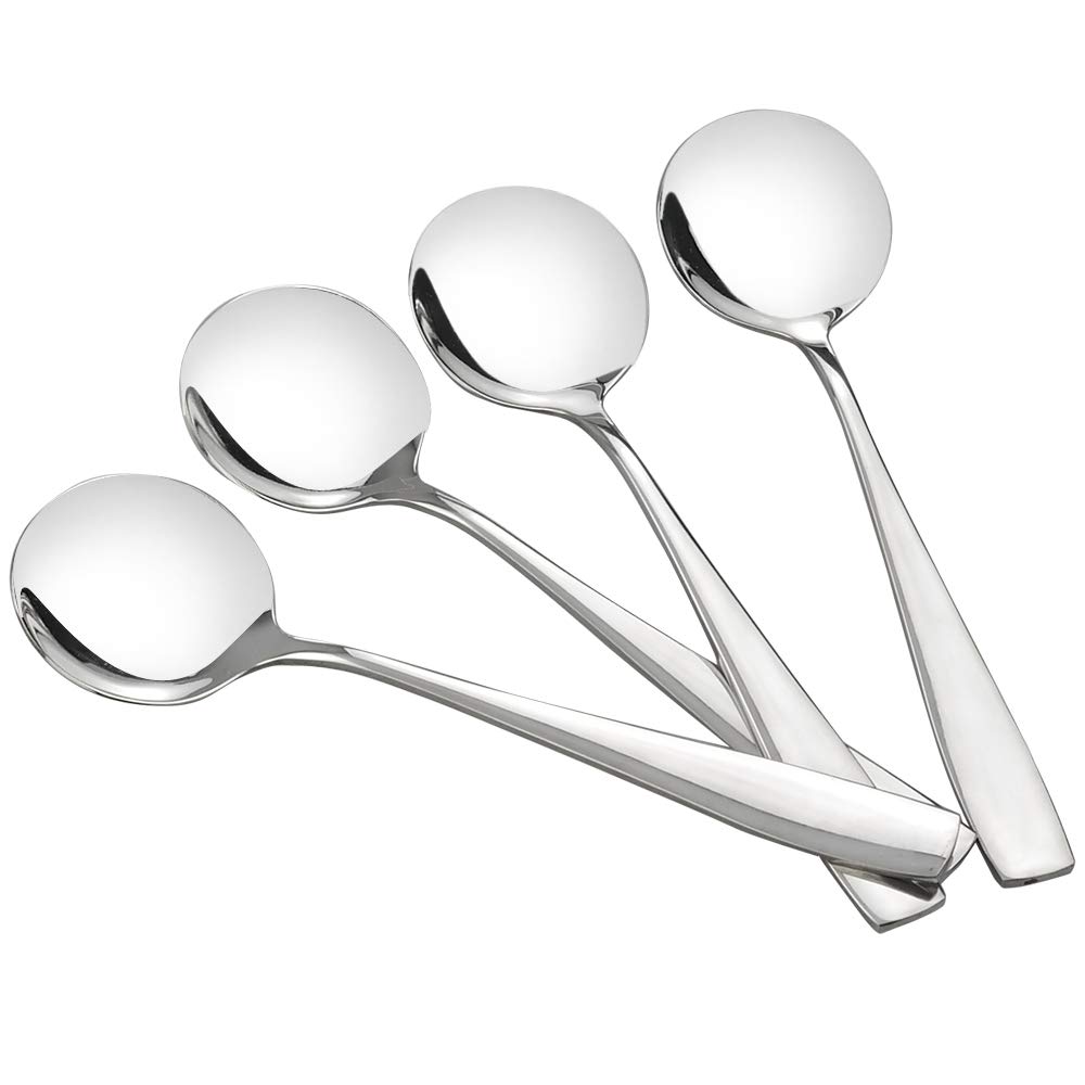 HOMMP 16-Piece Soup Spoons, Round Stainless Steel Bouillon Spoons