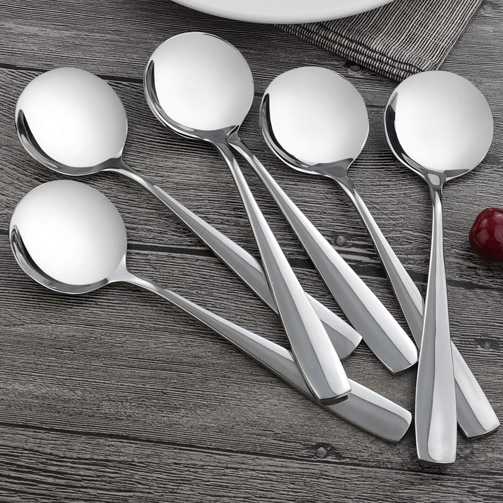 HOMMP 16-Piece Soup Spoons, Round Stainless Steel Bouillon Spoons