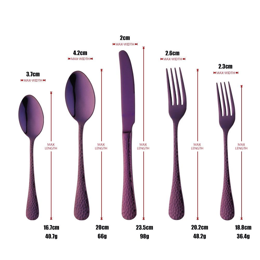 Bisda Purple Silverware Set, 20 Piece Premium 18/8 Stainless Steel Hammered Kitchen Utensil Flatware Cutlery Sets of 4, Mirror Polish, Dishwasher Safe