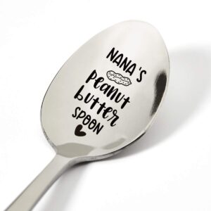 nana gifts from grandkids grandchildren grandson, funny nana's peanut butter spoon engraved stainless steel, peanut butter lovers gifts for women, best birthday valentine mother's day christmas gift