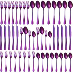 50 pieces purple silverware set service for 10 stainless steel flatware set metal utensils set tableware cutlery set including knife forks spoons for home wedding restaurant table dishwasher safe