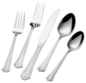 international silver adventure 51-piece stainless steel flatware set with serving utensils and extra teaspoons, service for 8