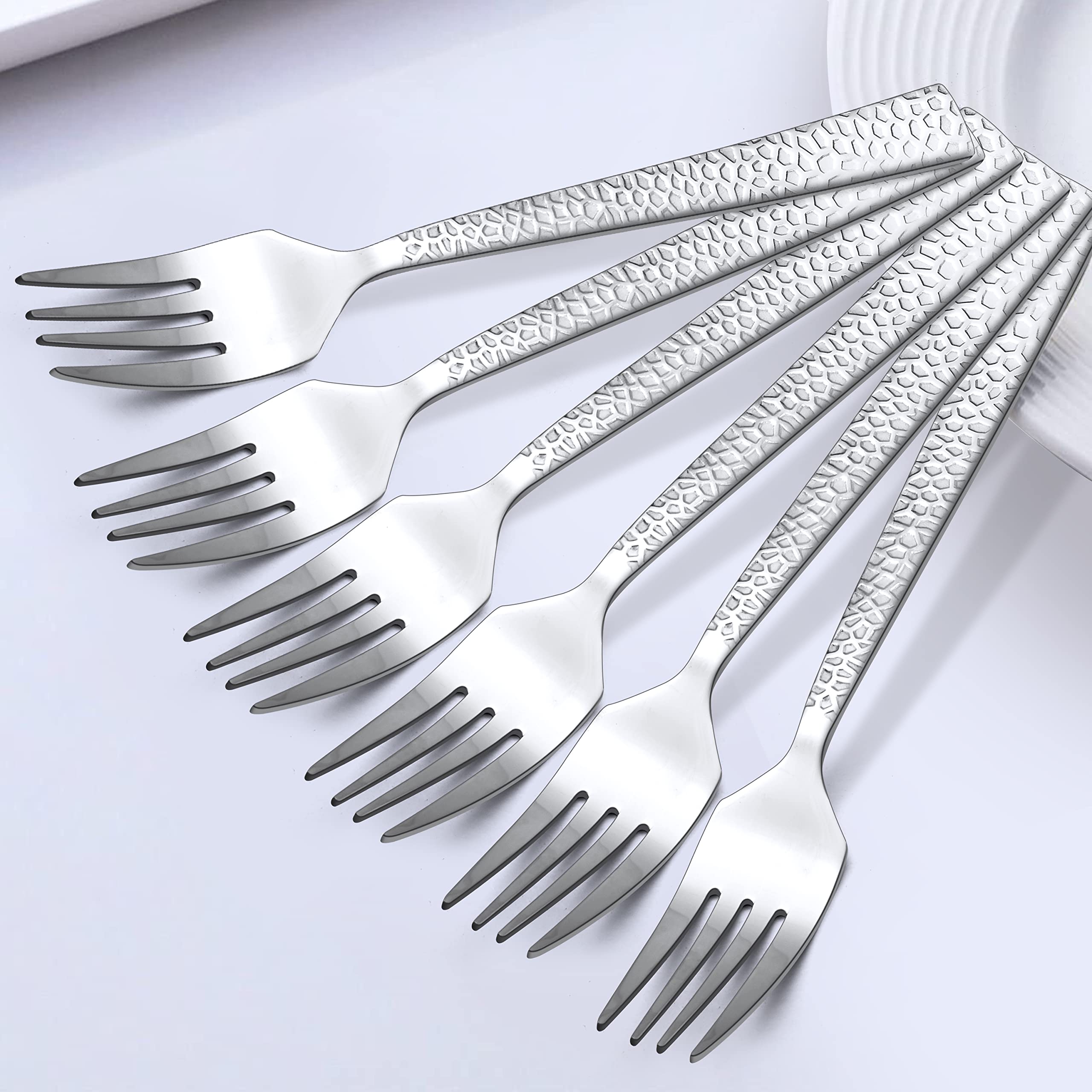 Hammered 12 Pieces Dinner Forks Set, HaWare Stainless Steel 7.9 Silverware set for Home/Kitchen/Restaurant, Classic Elegant Design Large Forks, Mirror Polished, Dishwasher Safe