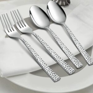 Hammered 12 Pieces Dinner Forks Set, HaWare Stainless Steel 7.9 Silverware set for Home/Kitchen/Restaurant, Classic Elegant Design Large Forks, Mirror Polished, Dishwasher Safe