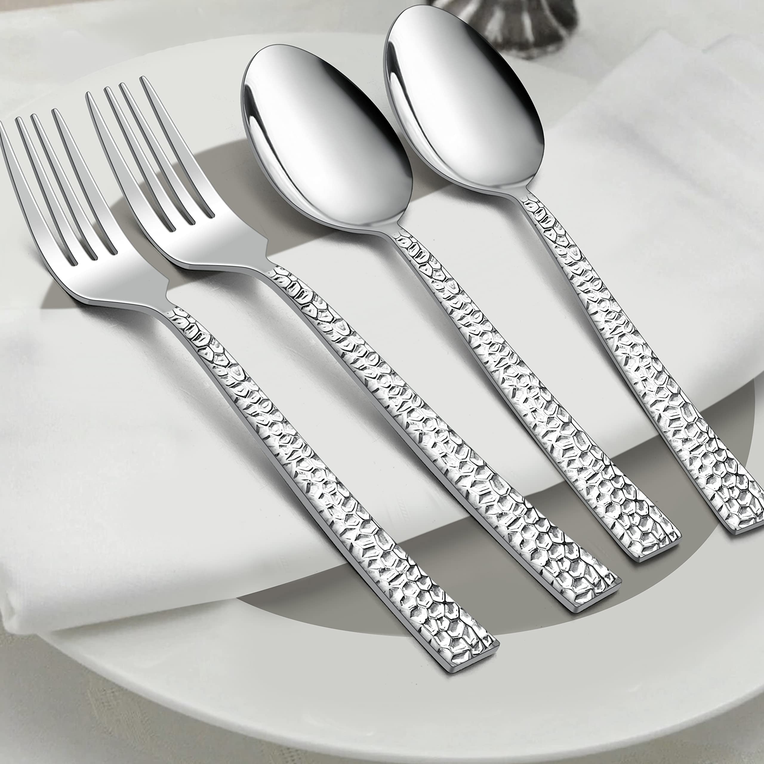 Hammered 12 Pieces Dinner Forks Set, HaWare Stainless Steel 7.9 Silverware set for Home/Kitchen/Restaurant, Classic Elegant Design Large Forks, Mirror Polished, Dishwasher Safe