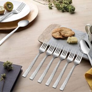 Hammered 12 Pieces Dinner Forks Set, HaWare Stainless Steel 7.9 Silverware set for Home/Kitchen/Restaurant, Classic Elegant Design Large Forks, Mirror Polished, Dishwasher Safe