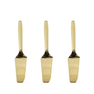regal disposable or reusable plastic cake server heavy duty polished cutter pie slicer set of 3pc (gold)