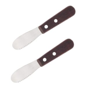 iskybob 2 pieces 5in stainless steel butter spreader cheese knives cream jam scraper set with wooden handle