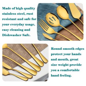 Homikit 6 Pieces Gold Serving Utensils, Modern Stainless Steel Serving Hostess Set with Serving Spoons, Serving Fork, Pie Server, Butter Knife, Ice Cream Spoon, Mirror Polished, Dishwasher Safe