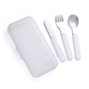 portion control flatware set for healthy eating or bariatric diet, includes stainless steel spoon, fork, and knife, helps reduce food intake amounts, 3 piece set (3 piece set (white with case))