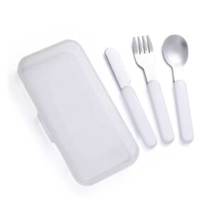 Portion Control Flatware Set for Healthy Eating or Bariatric Diet, Includes Stainless Steel Spoon, Fork, and Knife, Helps Reduce Food Intake Amounts, 3 Piece Set (3 Piece Set (White with Case))