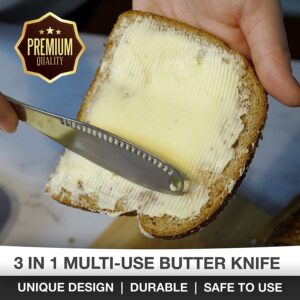 Sophix Butter Knife, Elegant Gift Butter Knife Spreader with Holes, Stainless Steel Easy Spread Butter Knife & Curler that makes the Butter Spread better | 3 in 1 Kitchen Gadget